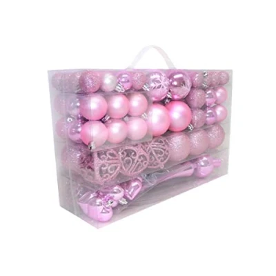 Abbildung von Geschenkestadl 101 Stück Christbaumschmuck Kugeln und Baumspitze 100 Metallhaken, Rosa, Ø 3 cm, 6 4 cm
