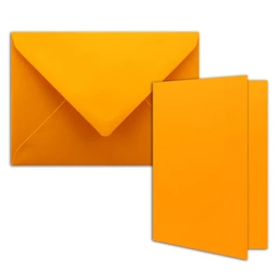 Abbildung von 25x DIN B6 Faltkarten Set mit Umschlägen in Mango (Orange) 120 x 170 mm ideal für Einladungskarten, Hochzeit, Taufe, Kommunion, Konfirmation Marke: FarbenFroh