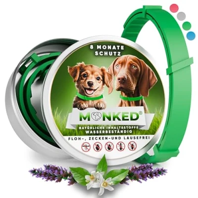 Abbildung von Monked Natürliches Flohhalsband Hunde ohne Chemie Zeckenhalsband für klein &amp; groß Größenverstellbar bis 8 Monate Schutz Zeckenschutz Hund Anti Floh [Grün]
