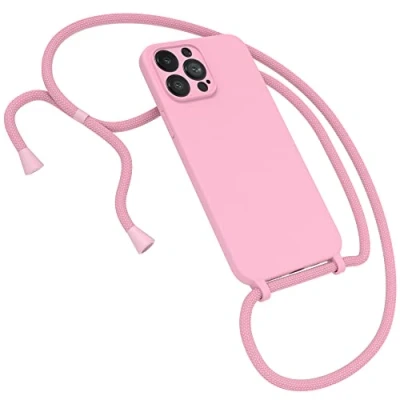 Abbildung von EAZY CASE Premium Silikon Handykette kompatibel mit iPhone 13 Pro Max Handyhülle Umhängeband, Handykordel Schutzhülle, Silikonhülle, Hülle Band, Kette für Smartphone, Pink