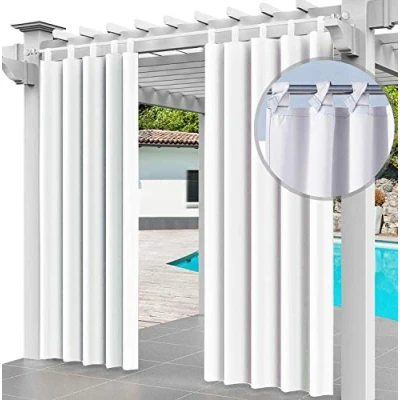 Abbildung von Outdoor Vorhang 2er SET Schlaufengardine 220 x 155 cm Gartenlauben Balkon Vorhänge Gardinen Verdunkelungsvorhänge mit Schlaufen, Wasserdicht für Pavillon Strandhaus (2 Panele) Weiß [129]