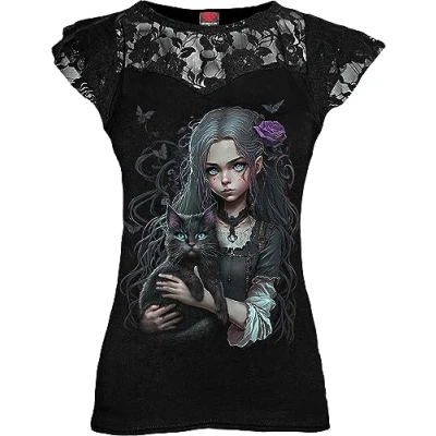 Abbildung von Goth Familiar Lace Layered Cap Sleeve Top Black XXL