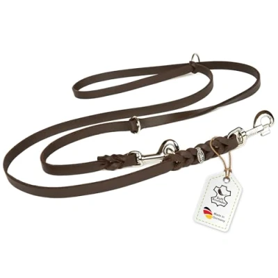 Abbildung von CopcoPet Hundeleine Fettlederleine 3fach verstellbar verchromt Cognac 2 m x 8 mm
