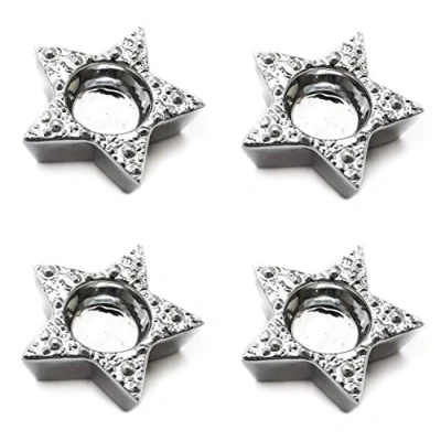 Abbildung von DARO DEKO Keramik Stern Teelichthalter Silber 12 x 12cm 4 Stück