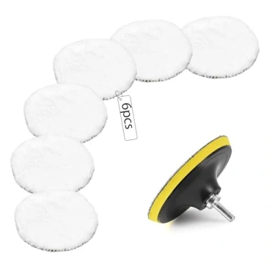 Abbildung von 80mm Wolle Polierpads, 8tlg Polieraufsatz Akkuschrauber Set, Polierteller, Politur Set mit M10 Adapter Bohren für Auto Polierauto