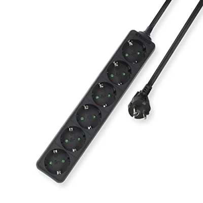 Abbildung von ACT Steckdosenleiste 6 Fach, 3m Kabel, Mehrfachsteckdose Schwarz mit Kindersicherung, Verteilersteckdose 45 Grad Winkel AC2460