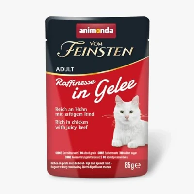 Abbildung von animonda Vom Feinsten Adult Raffinesse Katzenfutter in Gelee mit Huhn und Rind (24 x 85 g), Nassfutter Taurin Vitamin D3, ohne Zusatz von Soja, Zucker Konservierungsstoffen