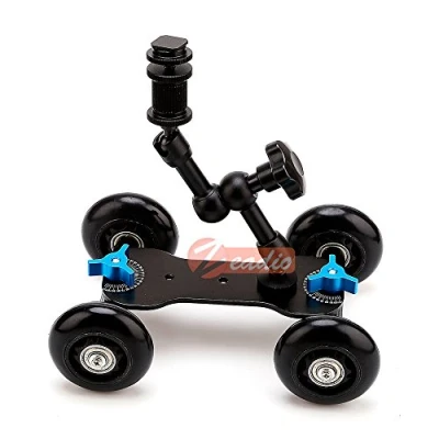 Abbildung von Zeadio Magic Arm Tabletop tragbare Skater Dolly Triebwagen Kits für alle LCD Feldmonitor, Canon Nikon Video DSLR Kamera Rig, Blitzlicht, Mikrofon (7 &quot;, shwarz)