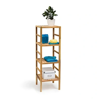 Abbildung von Relaxdays Badregal Holz verschiedene Größen 3 5 Ablagen Standregal aus Walnuss geölt Holzregal für natürlichen skandinavischen Stil 3,4 &amp; stöckig Massivholz Bad, Küche, Flur, Sauna, braun