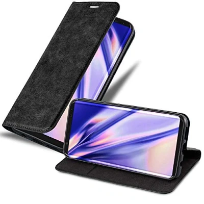 Abbildung von Cadorabo Hülle kompatibel mit Samsung Galaxy S8 Plus aus Premium Kunst Leder Flip Klappbare Stoßfeste Magnetische [Standfunktion] [Kartenfächern] Cover für Tasche in Schwarz