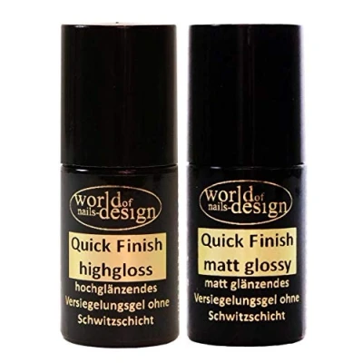 Abbildung von World of Nails Design LED/UV Quick Finish hochglanz und matt, hochglänzendes mattes Versiegelungsgel ohne Schwitzschicht in der Pinselflasche 2 x 6ml