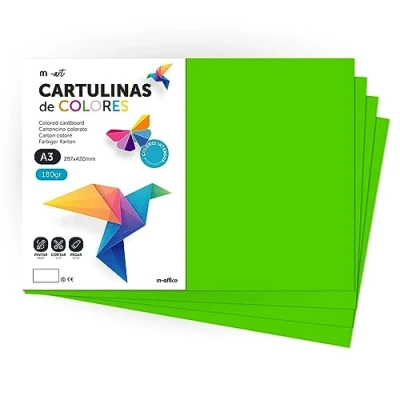 Abbildung von cartulina de Colores, A3, Folios colores 180gr, Bloc intensos, Ideal para Manualidades, Imprimir tus Documentos y Diseños Creativos · m office (25 Hojas, Verde Fuerte)