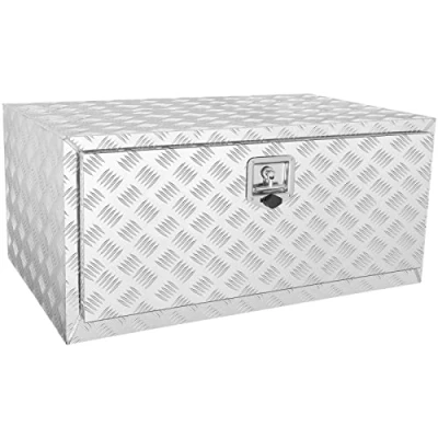Abbildung von VEVOR Unterboden LKW Box, 914 x 610 mm Pickup Aufbewahrungsbox, Aluminium Diamantplatten Werkzeugbox mit Schloss &amp; Schlüsseln, Wasserdichte Anhänger Aufbewahrungsbox T Griff Verriegelung