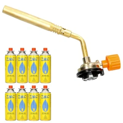 Abbildung von Z.M.C ALLZWECKBRENNER Gasbrenner 1,65 kW + 8x Gaskartuschen 227g, Lötbrenner bis zu 1371 C, Schweißbrenner Bunsenbrenner mit einstellbarer Flamme, Abflammgerät Lötlampe ideal für Werkstatt
