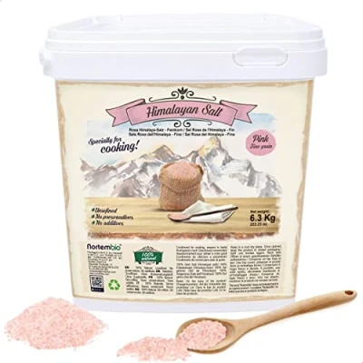 Abbildung von Nortembio Rosa Himalaya Salz 6,3 Kg. Feinkorn (1 2 mm). 100% Natürliches Salz. Reich an Mineralien. Gesundes Kochen. Unraffiniert. Ohne Konservierungsstoffe. Aus Punjab Pakistan.