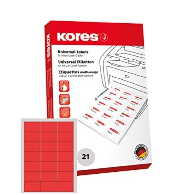 Abbildung von Kores Farbige Universal Etiketten, 70 x 42,3 mm, 100 Blatt, rot