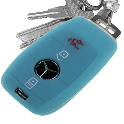Abbildung von Soft Case Schutz Hülle Auto Schlüssel für Mercedes Benz E Klasse W213 S213 C238 A238 Smartkey/Farbe: Fluoreszierend Blau (leuchtet im Dunkeln!)