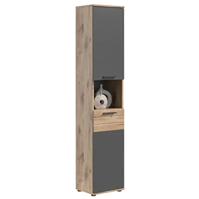 Abbildung von xonox.home X12B8711 Mason Hochschrank Bad Grau, Badezimmerschrank 37 x 190 34 cm