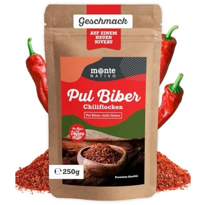 Abbildung von Pul Biber Monte Nativo (250g) Scharfe Chiliflocken Aleppo Pepper Scharfes Gewürz ideal zum Kochn Aromatischе und leckerе türkische Gewürze