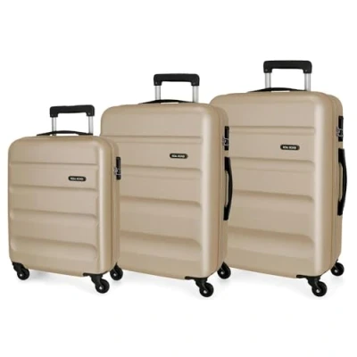 Abbildung von Roll Road Flex Kofferset Beige 54/64/74 cms Hartschalen ABS Kombinationsschloss 182L 4 Räder Handgepäck