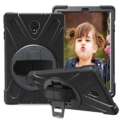 Abbildung von CCMAO Schutzhülle für Galaxy Tab A 10,5 Zoll, T590/T595, Handschlaufe, um 360 Grad drehbarer Ständer, stoßfest, Samsung Zoll Tablet SM T590/T595 2018 Modell (schwarz)