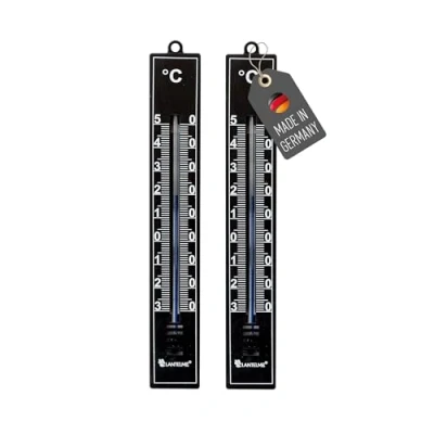 Abbildung von Lantelme 2 Stück Gartenthermometer Set Wetterfest aus Kunststoff 18cm Farbe Schwarz präzise Temperaturanzeige Analog 30 bis 50C Thermometer auch für Haus, Innen, Garten und Außen (Schwarz)