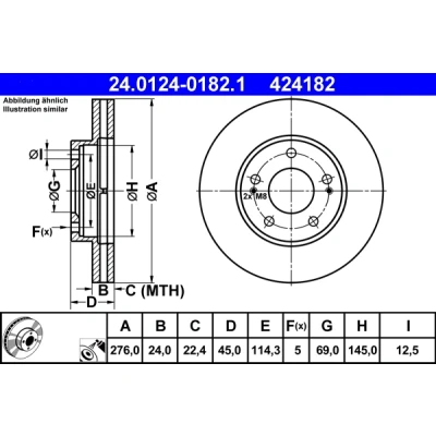 Abbildung von ATE 24.0124 0182.1 Bremsscheibe 276,0 24,0 5 114,3 Belüftet beschichtet MITSUBISHI: Space Runner II, ECLIPSE 2, Wagon III