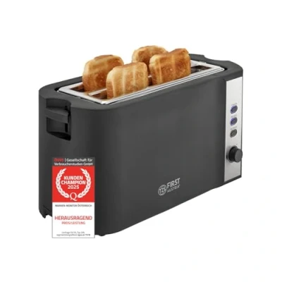 Abbildung von TZS FIRST AUSTRIA Toaster 4 Scheiben Toaster, Brotzentrierung, Langschlitz, 1200 1500W, für Küche/Haushalt, Brötchenwärmer, Krümelfach, Bräunungsgrade: 6, Auftau Aufwärmfunktion