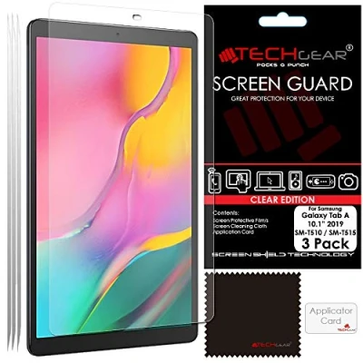 Abbildung von TECHGEAR [3 Stück Displayschutz für Samsung Galaxy Tab A 10,1 zoll 2019 (SM T510 / SM T515) Ultra Klare Schutzfolie serie) mit Reinigungstuch + Applikationskarte