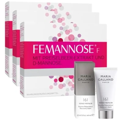Abbildung von Femannose F 3 x 14 Trinkgranulat mit 2.000 mg D Mannose und Preiselbeer Extrakt für die Blase + gratis Tagespflege vegan, laktosefrei, glutenfrei Blasengesundheit gut verträglich