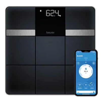 Abbildung von Beurer BF 450 Personenwaage mit App Anbindung via Bluetooth, Körperfettwaage digital 17 Messwerten inkl. Körperfett, Muskelmasse, BMI, mattierte Fliesenstruktur, 8 Benutzerspeicher, 180 kg