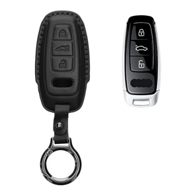 Abbildung von kwmobile Schlüsseltasche Hülle für Audi A6 A7 A8 Q7 Q8 3 Tasten Autoschlüssel Keyless (1 tlg), Premium Leder Schlüssel Tasche