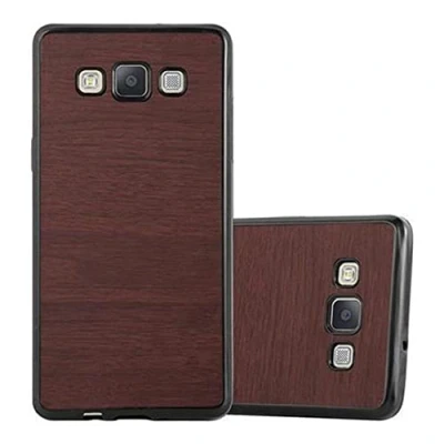 Abbildung von Cadorabo Hülle kompatibel mit Samsung Galaxy A5 2015 Schutzhülle TPU Silikon Case Wooden Design Slim Kratzfest Weiche Gummi Rundumschutz für in Braun