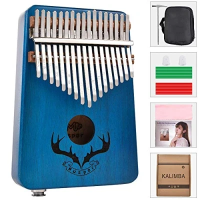 Abbildung von Alnicov 17 Tasten Kalimba instrument Holz EQ Daumen Finger Klavier Eingebauter Tonabnehmer für Anfänger Professionelle Musikinstrumente Blau (Rentierhorn)