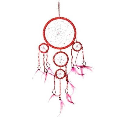 Abbildung von Großer 50cm x 16cm Dreamcatcher Traumfänger Rot Orange Pink Perlen