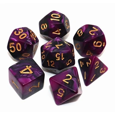 Abbildung von Creebuy DND Würfelset, polyedrische Rollenspiel Würfel, für Dungeon and Dragons, MTG, D&amp;D, D20, D12, D10, D8, D6, D4, 7 teilig, Schwarz Lila