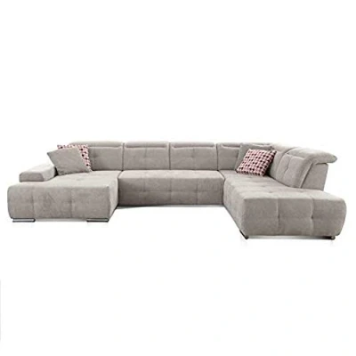 Abbildung von CAVADORE Wohnlandschaft Mistrel mit Longchair links / Großes Schlafsofa in U Form Inkl. Kopfteilfunktion und großer Liegefläche (125 x 270) 343 77 93 228 Kati Grau Weiss
