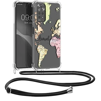 Abbildung von kwmobile Necklace Case kompatibel mit Xiaomi Redmi Note 11 / 11S Hülle Silikon Cover Handykette Schwarz Mehrfarbig Transparent Travel Schriftzug