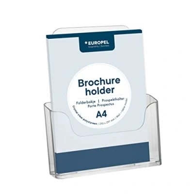 Abbildung von Europel Prospekthalter Einzelfach für DIN A4 Broschüre, Hochwertiger, durchsichtiger Polystyrol, Kapazität 41 mm