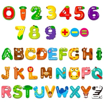 Abbildung von 39 Magnetische Großbuchstaben und Zahlen, Lernwerkzeug zur Worterkennung für Kinder, Enthält 26 Bunte Buchstaben, 10 Zahlen 3 Symbole, Kleinkinder 4 5 Jahre Alt