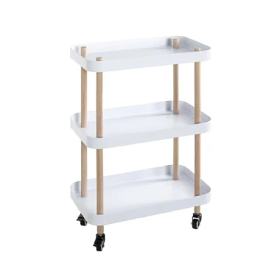 Abbildung von HAKU Möbel Beistelltisch auf Rollen Natur, weiß, Massivholz, Metall Maße: B 50 cm x H 76 T 30 cm, Style: Modern