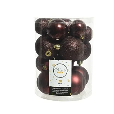 Abbildung von Kaemingk Weihnachtskugeln Kunststoff 4 6cm x 20 Stück Mix Christbaumkugeln Set Dunkelbraun braun Rotholz
