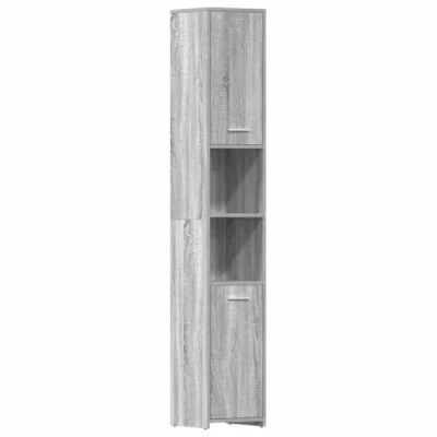 Abbildung von vidaXL Badezimmerschrank, Badschrank mit 6 Fächern 2 Türen, Schrank für Badezimmer, Hochschrank Bad Badmöbel, Grau Sonoma Holzwerkstoff