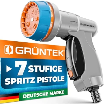 Abbildung von GRÜNTEK Gartenbrause, 7 Funktionen Garten Handbrause für Garten, Autowaschen und Zuhause, Multifunktions Bewässerungspistole.