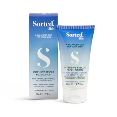 Abbildung von Sorted Skin Intensive Rescue Gesichtslotion, für trockene, juckende, empfindliche Haut, nicht fettende hypoallergene Formel, mit Vitaminen und Präbiotika 50ml