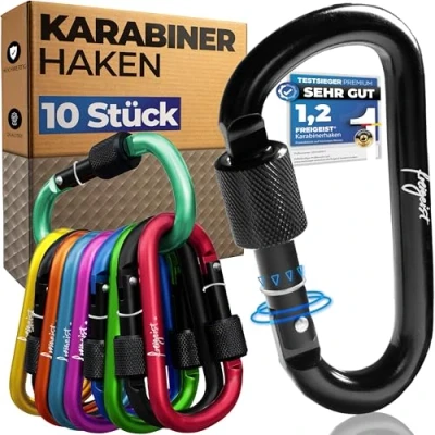 Abbildung von NEU Karabiner mit Schraubverschluss 10 Stück, Stopper, Bunte Karabinerhaken S... Freigeist Esprit Libre. Bunt. Karabiner. 4260472361306.