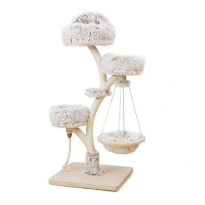 Abbildung von Fudajo Designer Kratzbaum in Zweigdesign 130 cm hoch, Katzenkratzbaum mit Plüsch und Sisal, Kletterbaum für Katzen, Katzenbaum Hängeliege