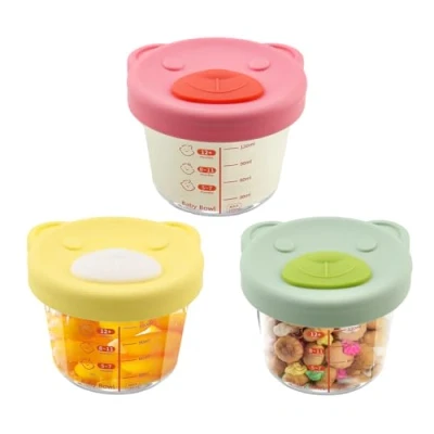 Abbildung von Foydream Babybrei Einfrieren Behälter Glas,3 Pack Beikost Baby Zubehör 120 ML Lecksicher Babynahrung Aufbewahrung Mikrowellen und Spülmaschinenfest