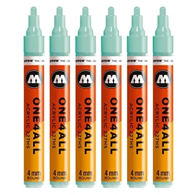 Abbildung von Molotow One4All 227HS Acryl Marker (4,0 mm Strichstärke, hochdeckend und permanent, UV beständig, für fast alle Untergründe) 6 Stück Farbe 020 lago blau pastell