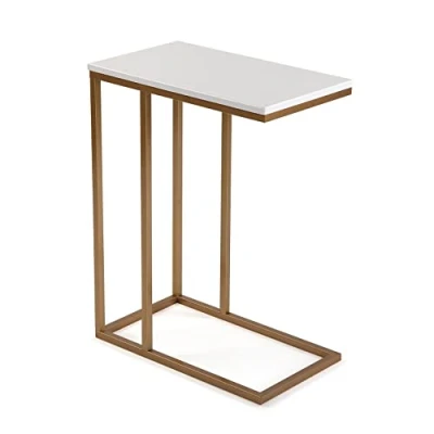 Abbildung von Versa Padua Beistelltisch für das Wohnzimmer, Schlafzimmer oder die Küche. Moderner, niedriger Tisch, Maßnahmen (H x L B) 61 26 46 cm, Holz und Metall, Farbe: Gold Weiß